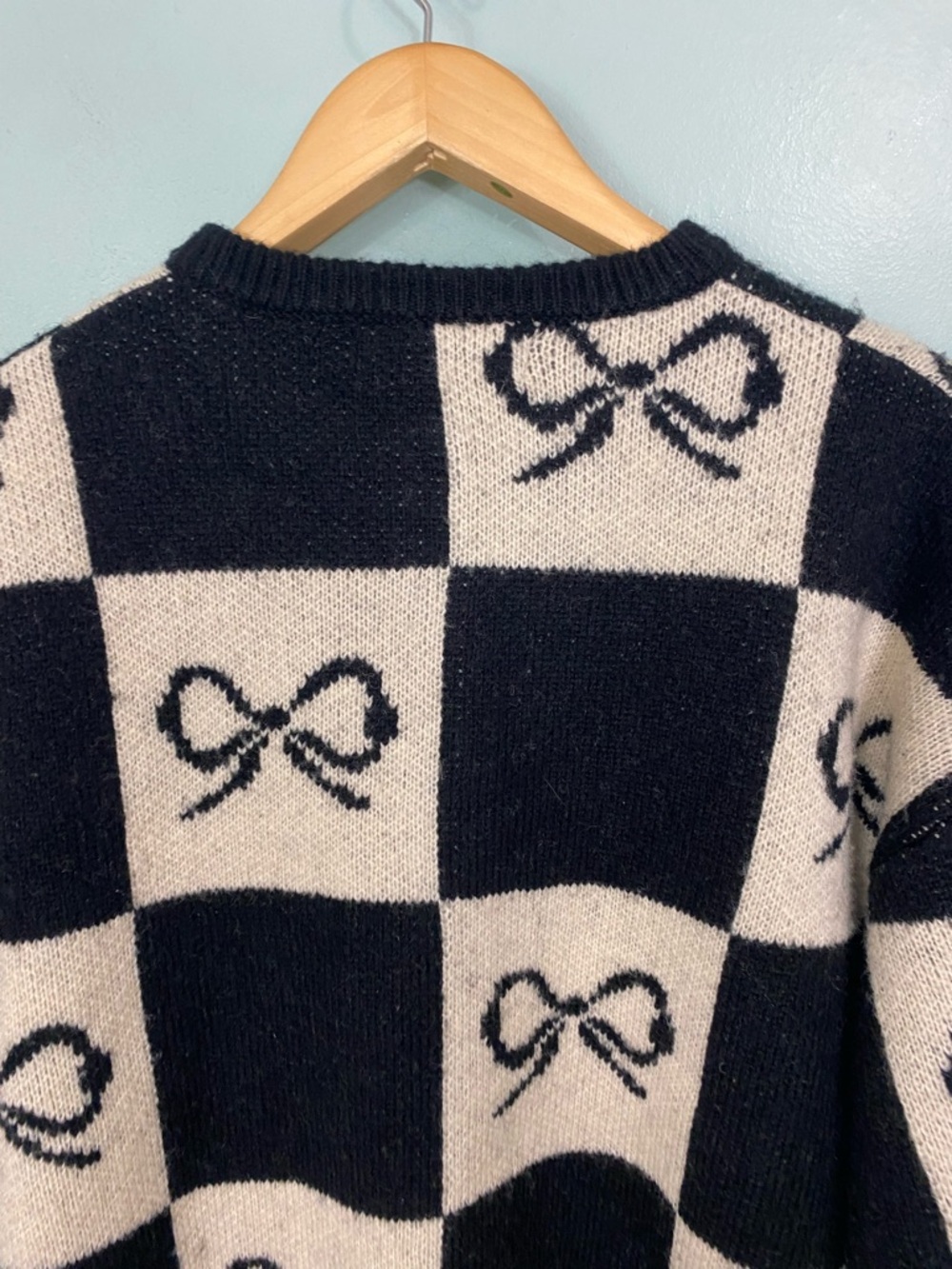 Lisa Says Gay Lauda Black‎ White Bow Check Plaid Cardigan Size Small & XS - Picture 7 of 12